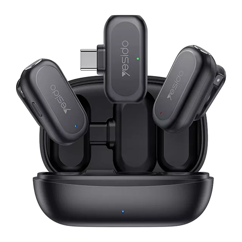 میکروفن یقه ای بیسیم مدل دو عددی تایپ سی Smart Noise Cancellation از برند YESIDO KR22 (100% اورجینال)