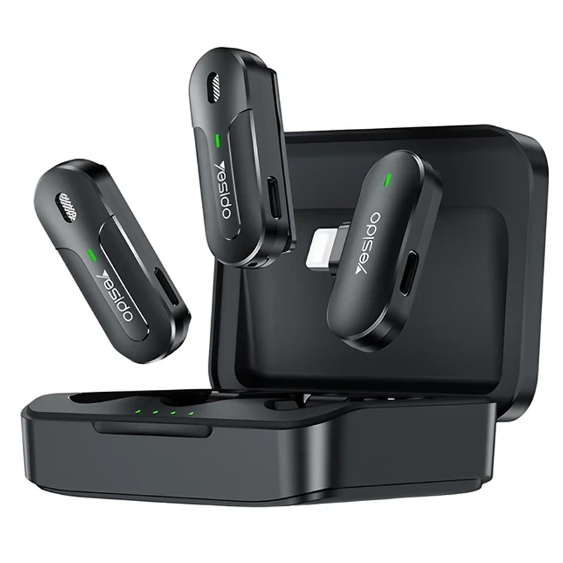 میکروفن یقه ای بیسیم مدل دو عددی لایتنینگ Lavalier Mic AI Noise Reduction از برند YESIDO KR16 (100% اورجینال)