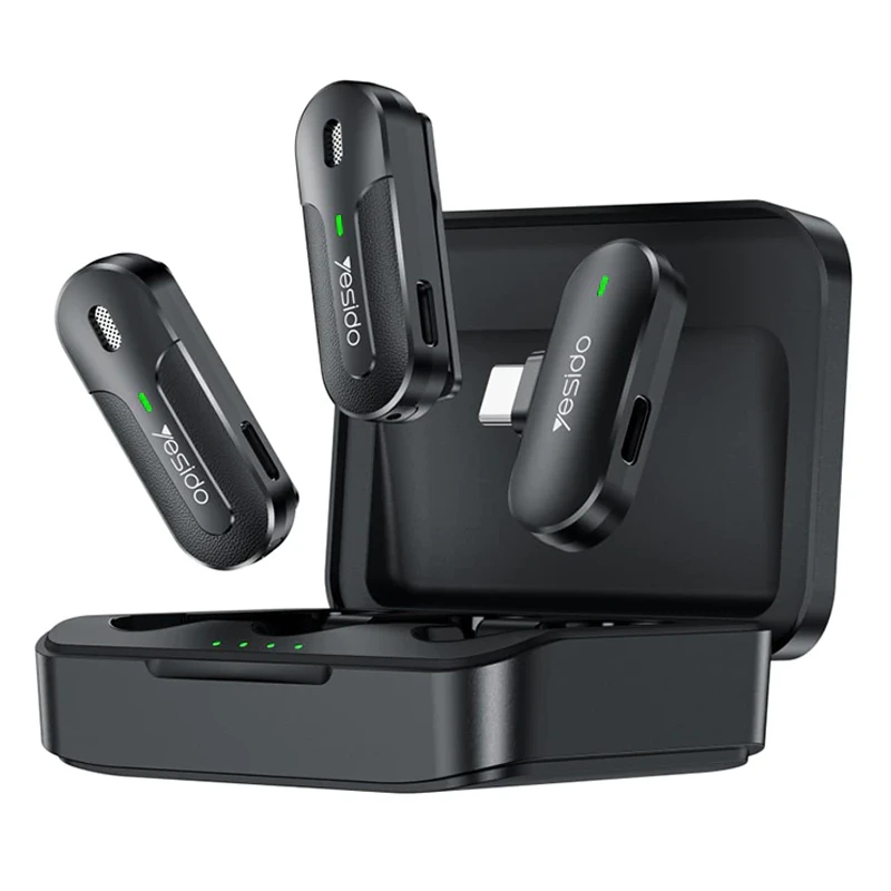 میکروفن یقه ای بیسیم مدل دو عددی تایپ سی Lavalier Mic AI Noise Reduction از برند YESIDO KR17 (100% اورجینال)