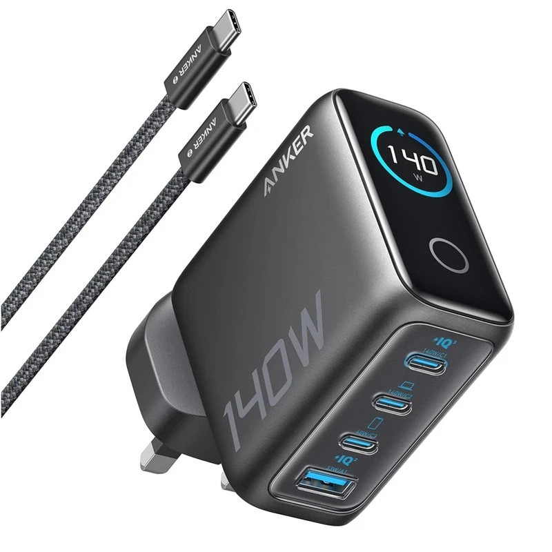 آداپتور فست شارژ 140 وات به همراه کابل 1.5 متری با نمایشگر هوشمند از برند انکر مدل ANKER Charger 140W B2697 (100% اورجینال+ گارانتی شرکتی