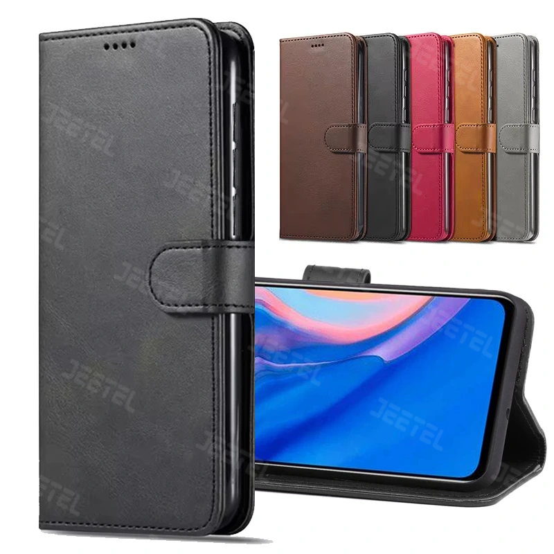 کیف چرمی Huawei Y9 2019 مدل لپ تاپی جاکارتی دار (محافظ لنزدار)