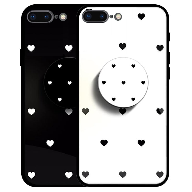 قاب IPHONE 7 PLUS / 8 PLUS پشت گلس طرح دار به همراه پاپ سوکت مدل لاولی