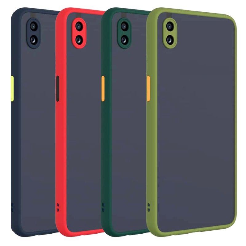 کاور و قاب گوشی مناسب برای Xiaomi Redmi 9A / 9AT هیبریدی دکمه رنگی مدل پشت مات محافظ لنزدار