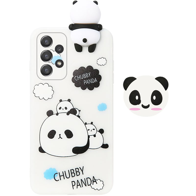 قاب فانتزی عروسکی پاندا کیس Panda Case مناسب برای گوشی Samsung Galaxy A72 5G / 4G مدل نیمه شفاف سه بعدی همراه با پاپ سوکت سیلیکونی ست (محافظ لنزدار)