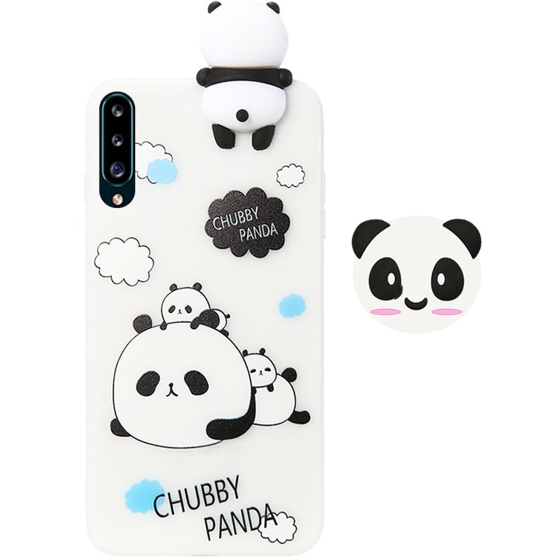 قاب فانتزی عروسکی پاندا کیس Panda Case مناسب برای گوشی Samsung Galaxy A50 / A30S مدل نیمه شفاف سه بعدی همراه با پاپ سوکت سیلیکونی ست