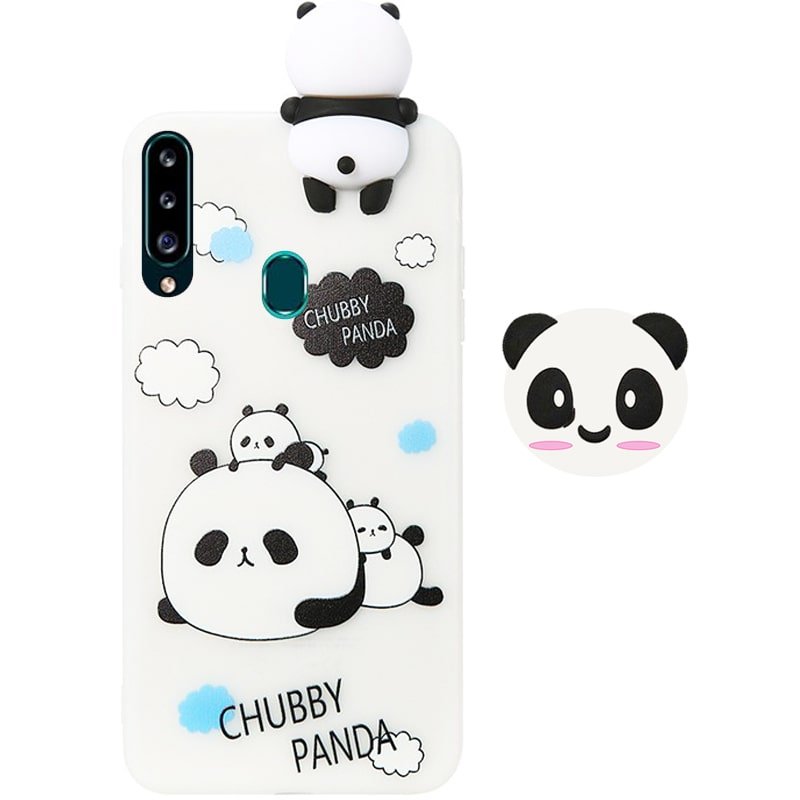 قاب فانتزی عروسکی پاندا کیس Panda Case مناسب برای گوشی Samsung Galaxy A20S مدل نیمه شفاف سه بعدی همراه با پاپ سوکت سیلیکونی ست