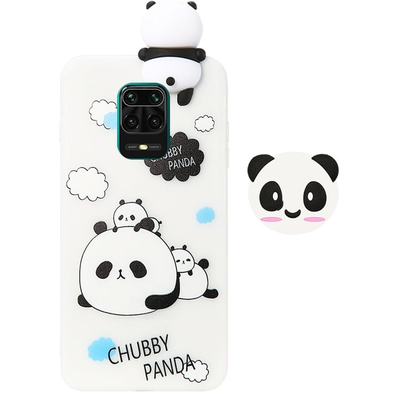 قاب فانتزی عروسکی پاندا کیس Panda Case مناسب برای گوشی Xiaomi Redmi Note 9S مدل نیمه شفاف سه بعدی همراه با پاپ سوکت سیلیکونی ست