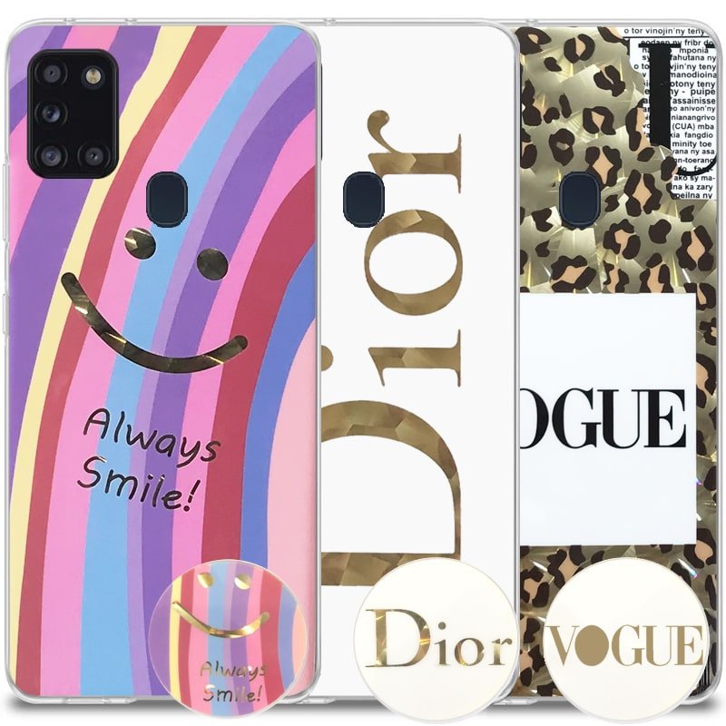 قاب فانتزی گلدلاین مناسب برای گوشی Samsung Galaxy A21S مدل imd طرحدار دخترانه همراه با پاپ سوکت