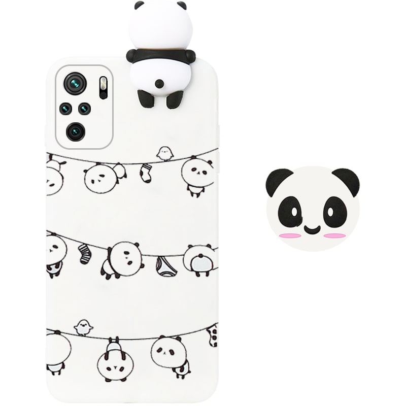 قاب فانتزی عروسکی پاندا رختی Panda Case مناسب برای گوشی Xiaomi Redmi Note 10 4G / 10S (2021) مدل نیمه شفاف سه بعدی همراه با پاپ سوکت سیلیکونی ست (محافظ لنزدار)
