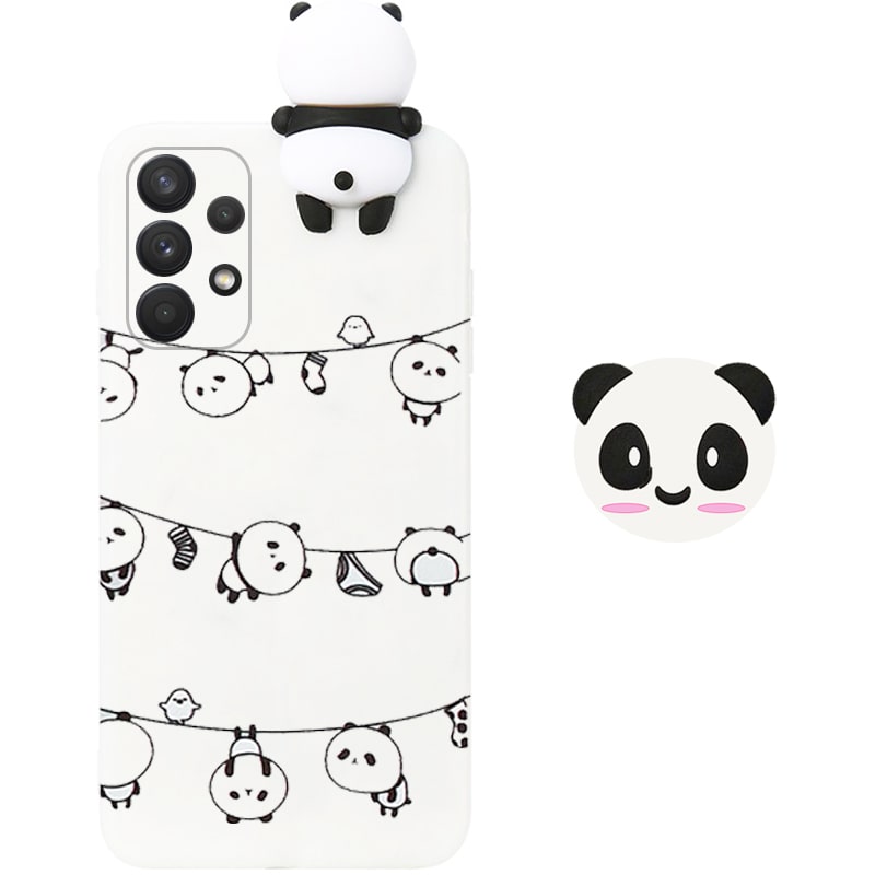 قاب فانتزی عروسکی پاندا رختی Panda Case مناسب برای گوشی Samsung Galaxy A52 4G/5G/S مدل نیمه شفاف سه بعدی همراه با پاپ سوکت سیلیکونی ست (محافظ لنزدار)