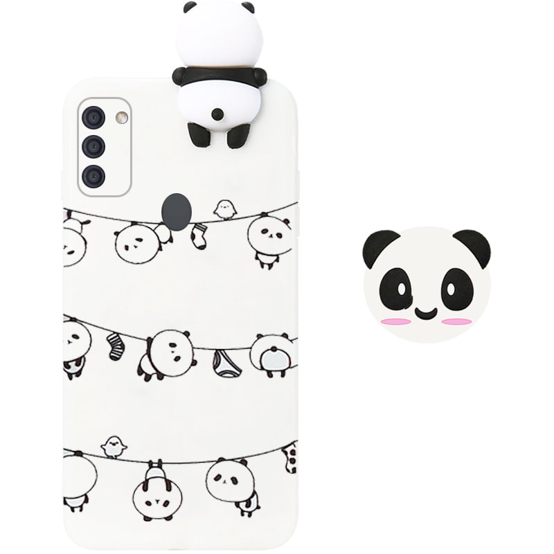 قاب فانتزی عروسکی پاندا رختی Panda Case مناسب برای گوشی Samsung Galaxy A11 مدل نیمه شفاف سه بعدی همراه با پاپ سوکت سیلیکونی ست