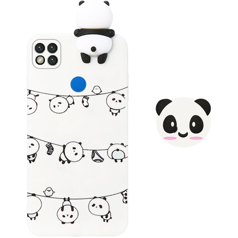 قاب فانتزی عروسکی پاندا رختی Panda Case مناسب برای گوشی Xiaomi Redmi 9C مدل نیمه شفاف سه بعدی همراه با پاپ سوکت سیلیکونی ست