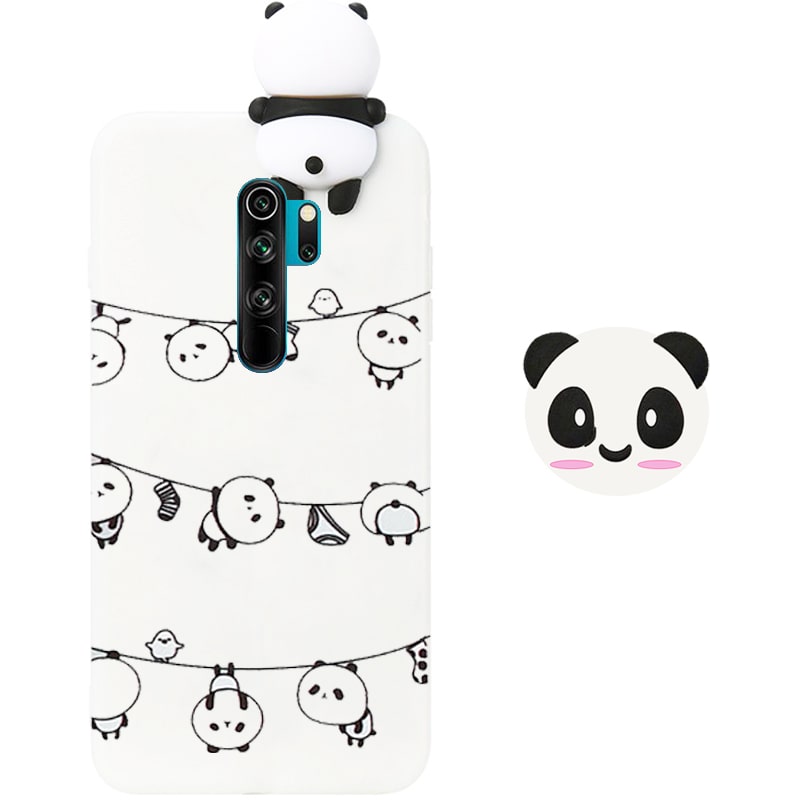 قاب فانتزی عروسکی پاندا رختی Panda Case مناسب برای گوشی Xiaomi Redmi 9 مدل نیمه شفاف سه بعدی همراه با پاپ سوکت سیلیکونی ست