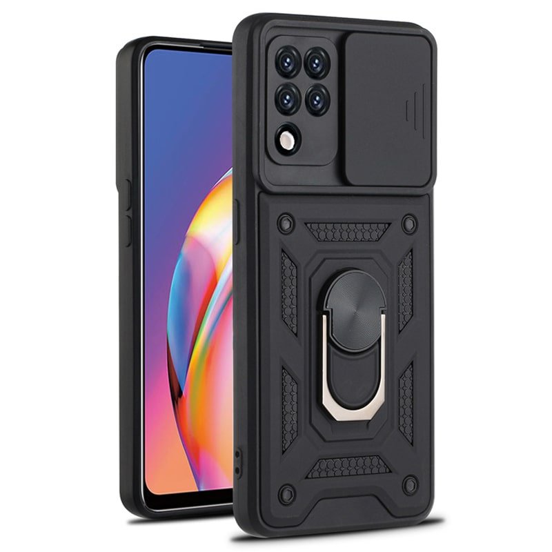 قاب اورجینال اسلاید آرمور مناسب برای گوشی Samsung Galaxy A42 طرح محافظ لنزدار کشویی مجهز به رینگ استندشو و مگنتی