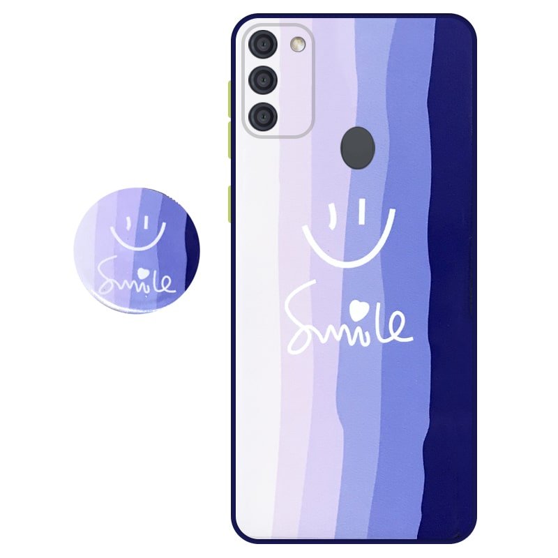 کاور سه بعدی رینبو تم آبی Rainbow Blue Theme مناسب برای گوشی Samsung Galaxy A11 مدل دکمه رنگی محافظ لنزدار به همراه پاپ سوکت طرح رنگین کمانی زنانه و مردانه