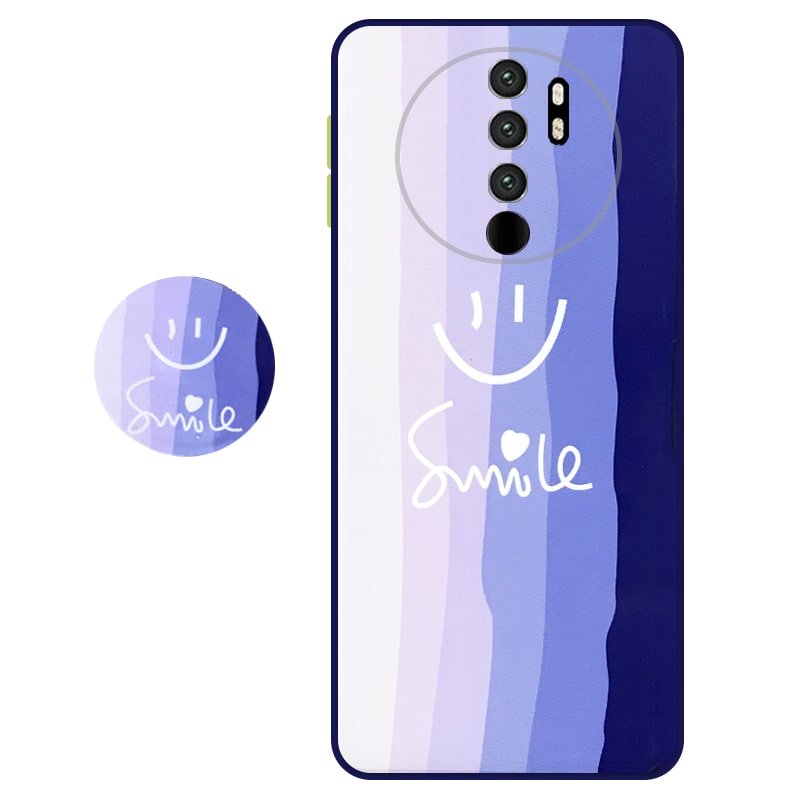 کاور سه بعدی رینبو تم آبی Rainbow Blue Theme مناسب برای گوشی Xiaomi Redmi Note 8 Pro مدل دکمه رنگی محافظ لنزدار به همراه پاپ سوکت طرح رنگین کمانی زنانه و مردانه