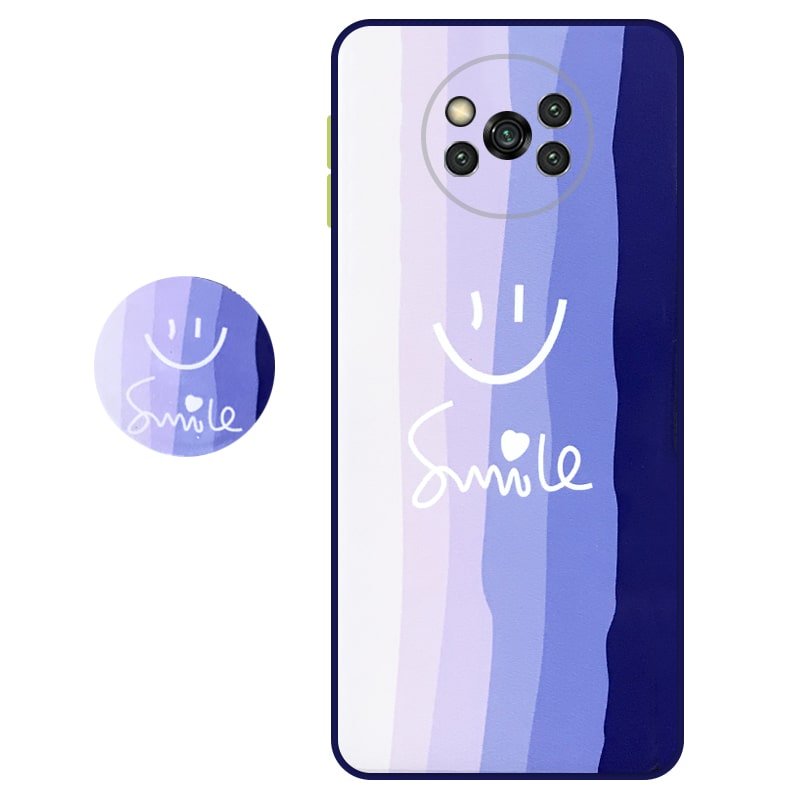 کاور سه بعدی رینبو تم آبی Rainbow Blue Theme مناسب برای گوشی Xiaomi POCO X3 nfc / pro مدل دکمه رنگی محافظ لنزدار به همراه پاپ سوکت طرح رنگین کمانی زنانه و مردانه