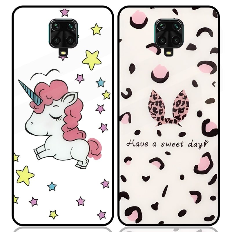 قاب پشت گلس فانتزی مناسب برای گوشی Xiaomi Redmi Note 9S /  9 Pro / Max مدل عروسکی دخترانه و لاکچری زنانه طرح یونیکورن و پلنگی کالباسی Unicorn And Sweet Glass Case