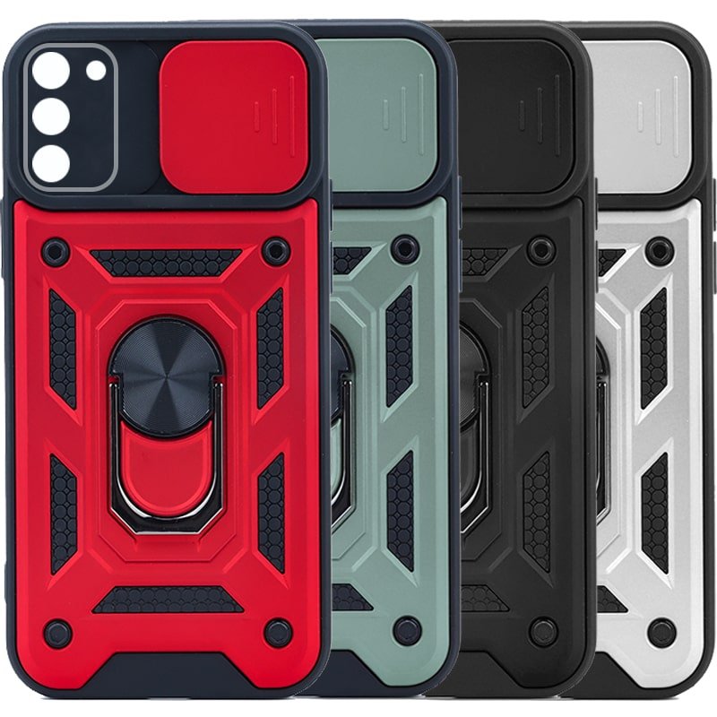 قاب اورجینال اسلاید آرمور مناسب برای گوشی Samsung Galaxy A02S طرح محافظ لنزدار کشویی مجهز به رینگ استندشو و مگنتی