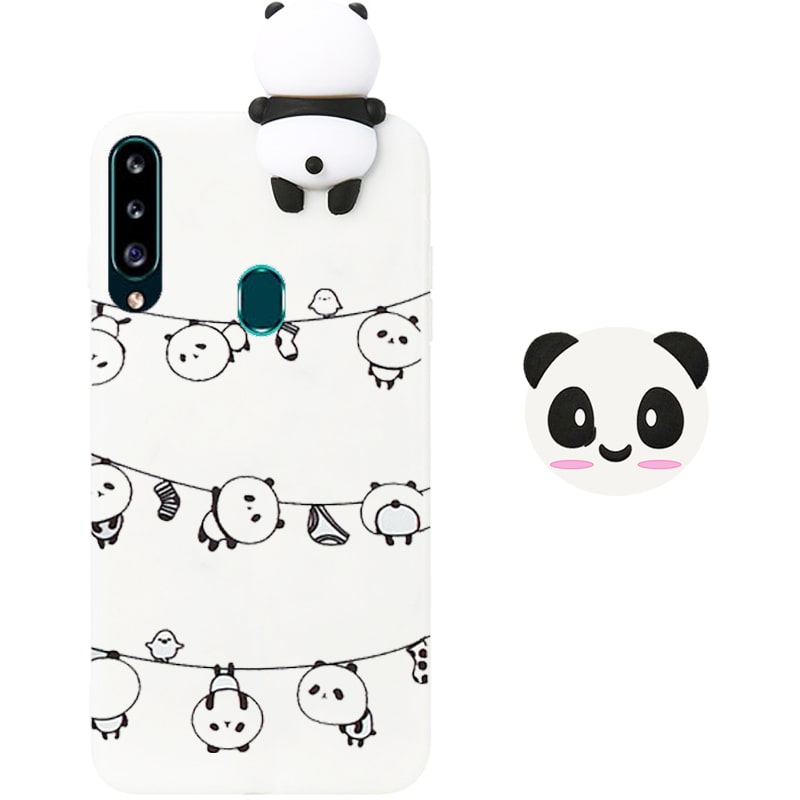 قاب فانتزی عروسکی پاندا رختی Panda Case مناسب برای گوشی Samsung Galaxy A20S مدل نیمه شفاف سه بعدی همراه با پاپ سوکت سیلیکونی ست