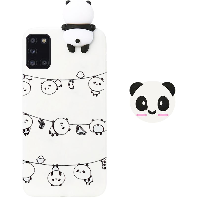 قاب فانتزی عروسکی پاندا رختی Panda Case مناسب برای گوشی Samsung Galaxy A31 مدل نیمه شفاف سه بعدی همراه با پاپ سوکت سیلیکونی ست
