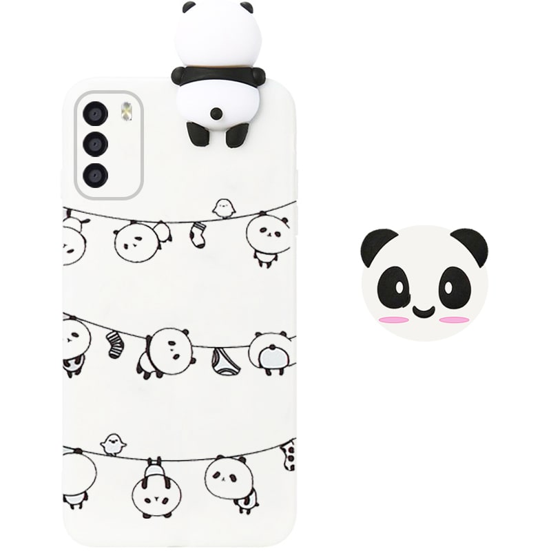 قاب فانتزی عروسکی پاندا رختی Panda Case مناسب برای گوشی Xiaomi POCO M3 مدل نیمه شفاف سه بعدی همراه با پاپ سوکت سیلیکونی ست (محافظ لنزدار)