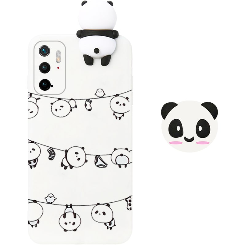 قاب فانتزی عروسکی پاندا رختی Panda Case مناسب برای گوشی Xiaomi POCO M3 Pro / Redmi Note 10 5G مدل نیمه شفاف سه بعدی همراه با پاپ سوکت سیلیکونی ست (محافظ لنزدار)