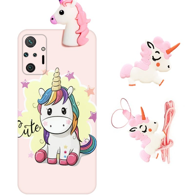 قاب دخترانه مدل عروسکی یونیکورن برای گوشی Xiaomi Redmi Note 10 Pro همراه با پاپ سوکت و پام پام طرحدار سیلیکونی (محافظ لنزدار) Unicorn 3D Fantasy Case