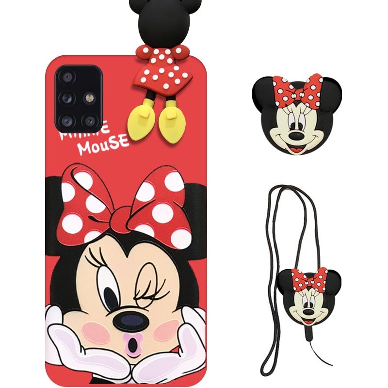 قاب عروسکی دخترانه مدل میکی موس مناسب برای گوشی Samsung Galaxy A71 به همراه ست پاپ سوکت و پام پام سیلیکونی ست Disney Mickey Mouse Cute Case