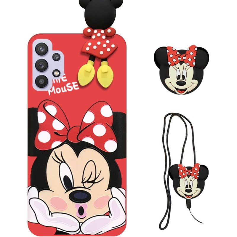 قاب عروسکی دخترانه مدل میکی موس مناسب برای گوشی Samsung Galaxy A32 4G به همراه ست پاپ سوکت و پام پام سیلیکونی ست Disney Mickey Mouse Cute Case