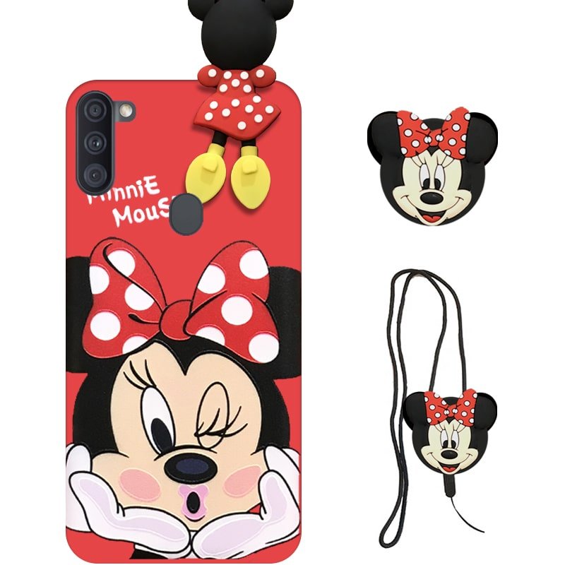 قاب عروسکی دخترانه مدل میکی موس مناسب برای گوشی Samsung Galaxy A11 به همراه ست پاپ سوکت و پام پام سیلیکونی ست Disney Mickey Mouse Cute Case