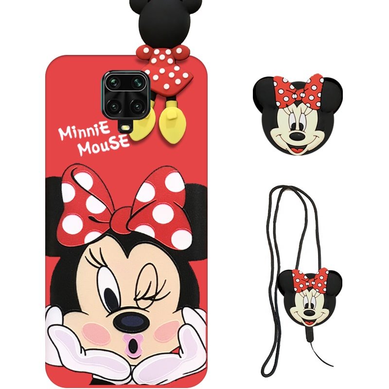 قاب عروسکی دخترانه مدل میکی موس مناسب برای گوشی Xiaomi Redmi Note 9S / 9 Pro به همراه ست پاپ سوکت و پام پام سیلیکونی ست Disney Mickey Mouse Cute Case