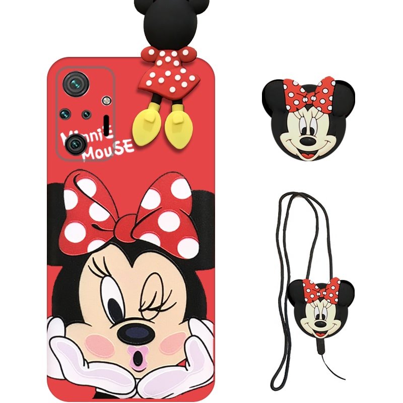 قاب عروسکی دخترانه مدل میکی موس مناسب برای گوشی Xiaomi Redmi Note 10 Pro / Max به همراه ست پاپ سوکت و پام پام سیلیکونی ست (محافظ لنزدار) Disney Mickey Mouse Cute Case