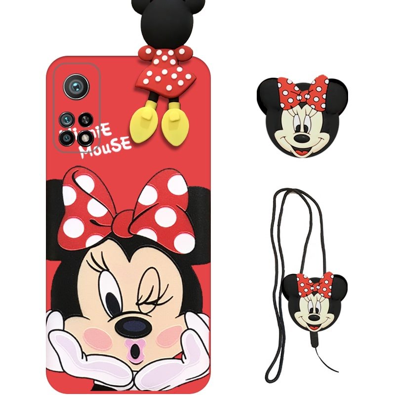 قاب عروسکی دخترانه مدل میکی موس مناسب برای گوشی Xiaomi MI 10T / 10T Pro به همراه ست پاپ سوکت و پام پام سیلیکونی ست (محافظ لنزدار) Disney Mickey Mouse Cute Case