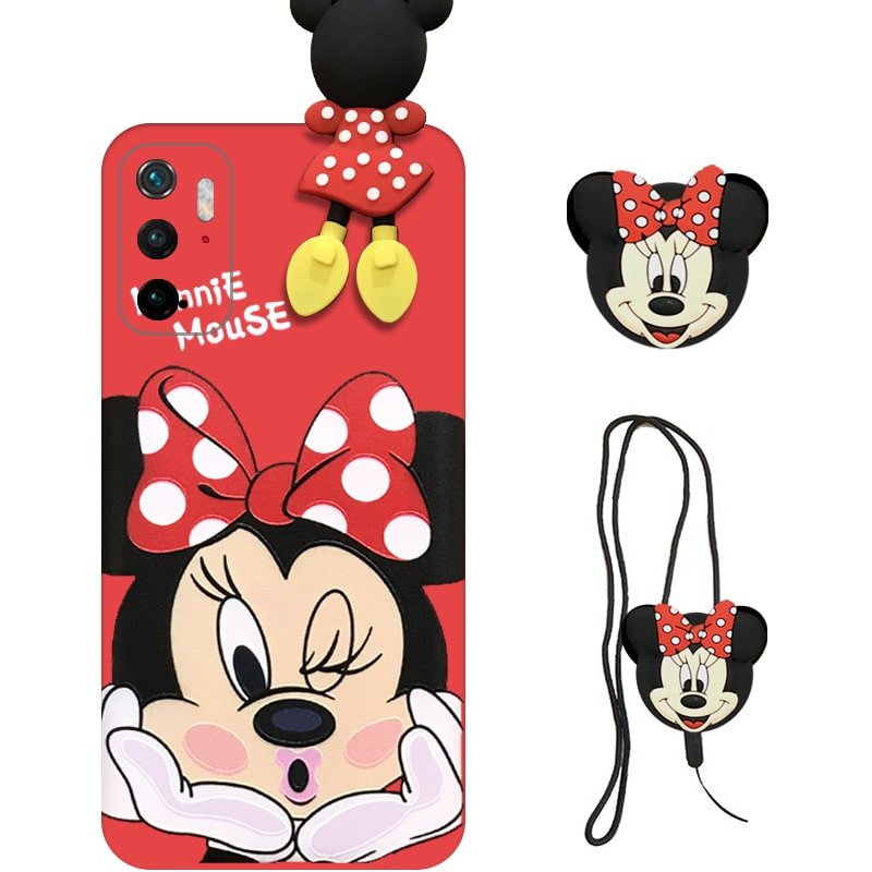 قاب عروسکی دخترانه مدل میکی موس مناسب برای گوشی Xiaomi POCO M3 Pro به همراه ست پاپ سوکت و پام پام سیلیکونی ست (محافظ لنزدار) Disney Mickey Mouse Cute Case