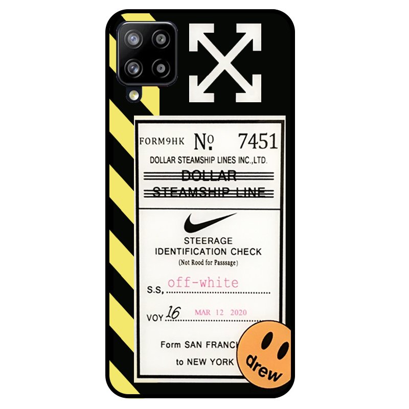قاب پشت گلس فانتزی پسرانه طرح آف وایت مناسب برای گوشی Samsung Galaxy A42 مدل دور ژله ای ضدضربه Off White Glass case
