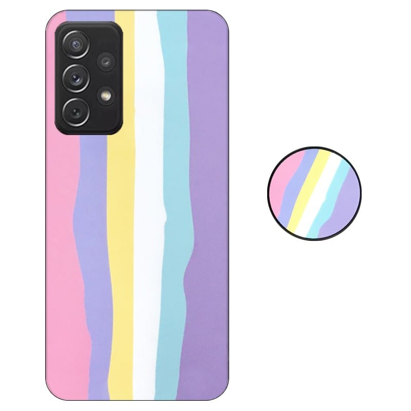 کاور گوشی سامسونگ Galaxy A52 4G/5G/S مدل imd طرح رنگین کمانی پاستیلی به همراه پاپ سوکت ست