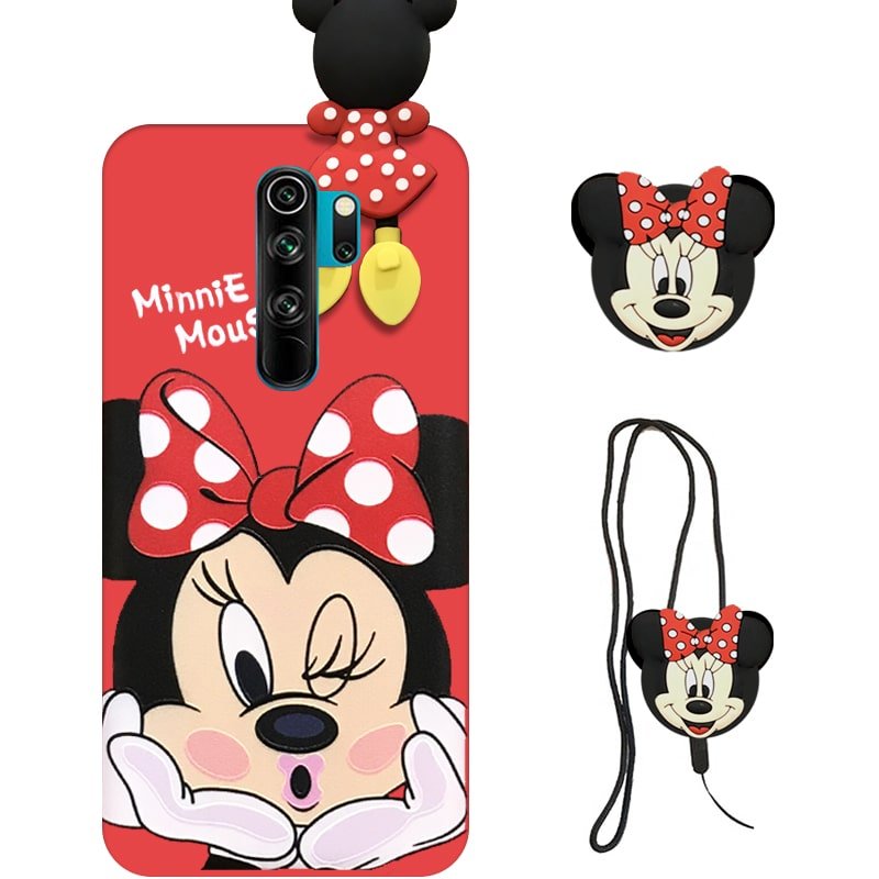 قاب عروسکی دخترانه مدل میکی موس مناسب برای گوشی Xiaomi Redmi Note 8 Pro به همراه ست پاپ سوکت و پام پام سیلیکونی ست Disney Mickey Mouse Cute Case