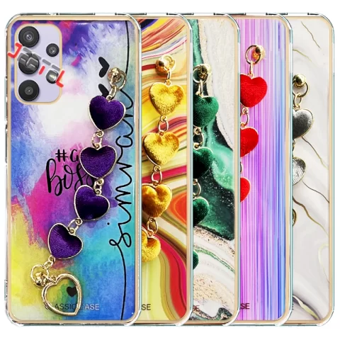 قاب گوشی دخترانه سامسونگ Samsung Galaxy A32 5G مدل ماربل پام پام زنجیردار