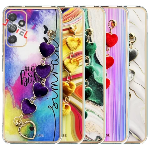 قاب گوشی دخترانه سامسونگ Samsung Galaxy A13 5G / M13 / F13 / A04S مدل ماربل پام پام زنجیردار