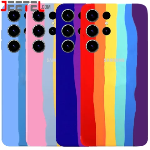 قاب سیلیکونی رنگین کمانی گوشی Samsung Galaxy S22 Ultra مدل زیر بسته محافظ لنزدار (ویتنامی اورجینال)