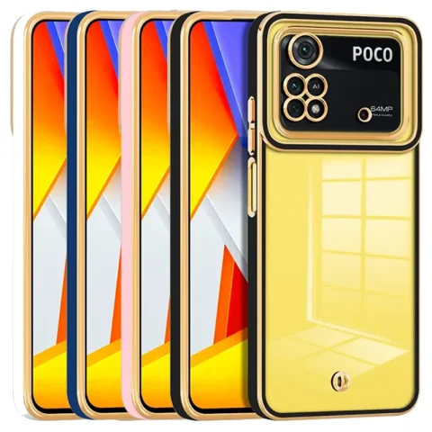 قاب اورجینال الکتروپلیتینگ Xiaomi Poco X4 Pro (5G) مدل دور طلایی پشت شفاف