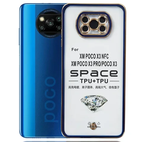قاب اورجینال الکتروپلیتینگ Xiaomi Poco X3 Pro مدل دور طلایی پشت شفاف