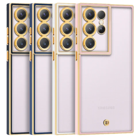 قاب اورجینال الکتروپلیتینگ Samsung Galaxy S23 Ultra مدل دور طلایی پشت شفاف