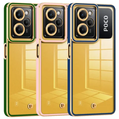 قاب اورجینال الکتروپلیتینگ Xiaomi Poco X5 Pro (5G) مدل دور طلایی پشت شفاف