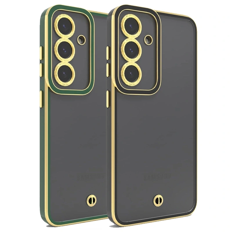 قاب اورجینال الکتروپلیتینگ Samsung Galaxy S24 مدل دور طلایی پشت شفاف