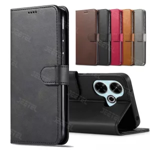 کیف چرمی Xiaomi Redmi 13 مدل لپ تاپی جاکارتی دار (محافظ لنزدار)