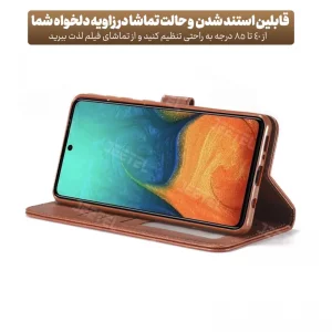 کیف چرمی Samsung Galaxy A51 مدل لپ تاپی جاکارتی دار (محافظ لنزدار)