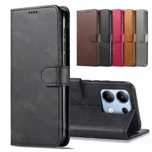 کیف چرمی Xiaomi Redmi Note 13 4G مدل لپ تاپی جاکارتی دار (محافظ لنزدار)