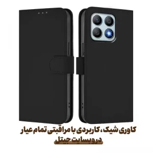 کیف چرمی Honor X8A مدل لپ تاپی جاکارتی دار (محافظ لنزدار)